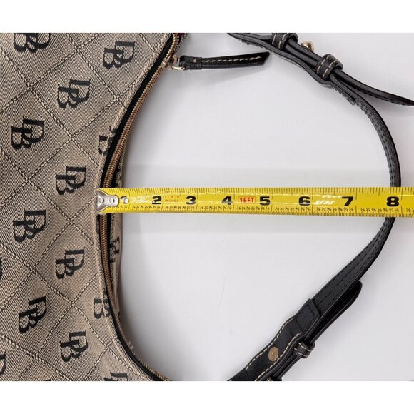 Dooney & Bourke Signature Logo Canvas Shoulder Bag Tan w/ Black Leather Trim - Picture 12 of 14
